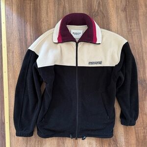 Isabel Marant Black and Tan Fleece Jacket with Red Accents